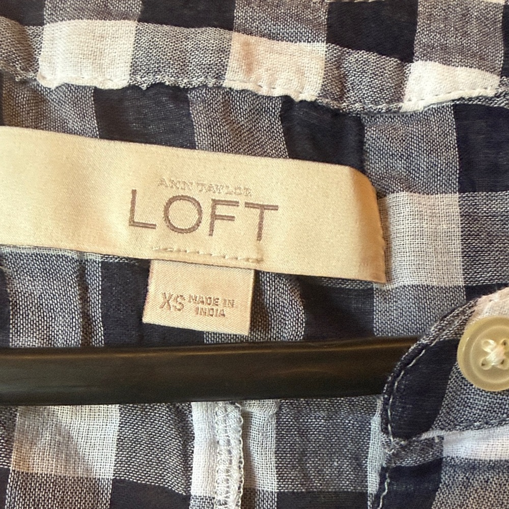 LOFT Navy and White Checkered Top - Picture 2 of 5